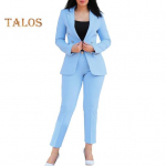 2 tk/komplekt Lady pidulik mantlip&uuml;kste komplekt, pikkade varrukatega topeltn&ouml;&ouml;bid, kitsa v&ouml;&ouml;kohaga kardigan keskmise pikkusega jakk sirge k&otilde;rge v&ouml;&ouml;kohaga p&uuml;ksid, ametlikud p&uuml;ksid XXL taevasinine v&auml;rv