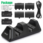 Laadimisdokk, mis sobib Xbox One/One S/X/Elite kontrolleritele, kahe kontrolleriga kiirlaadimisjaam koos 2x1400 mAh laetava akuga, C-t&uuml;&uuml;pi kaabel 6.3*5*15cm must