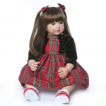 Ilus 60 cm printsess Reborn Baby Dolls Pehmest riidest keha PP-puuvillaga vasts&uuml;ndinud nukk Elutruu simulatsiooninukk, ruuduline seelik, v&auml;ikelapse j&otilde;ulukink 60cm cloth body