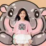 Moo Deng Tiny Baby Hippo Star Tai armas p&uuml;gmee j&otilde;ehobu Unisex poiss, t&uuml;druk, laps, laste T-s&auml;rk tr&uuml;kiga l&uuml;hikeste varrukatega &uuml;mara kaelaga 100 cm