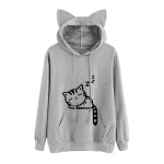 Naiste s&uuml;gistalvine kapuuts suure taskuga kassik&otilde;rvakaunistusega Kitty Printing kapuutsiga T&auml;isvarrukad avarad pulloverid Home School Sport Top L roosa