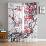 Hiina stiilis tindiga maalimine, lilled, maastik, l&auml;bipaistvad kardinad elutuppa Moodsa magamistoaga Voile t&uuml;llkardina aknakatted 1 PCS W100XH250cm&Grommet Top white