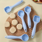 5TK/SET Mooncake Vorm Mooncake Press 5 t&uuml;kki S&uuml;gisfestivali IceSkin Mooncake Hallitus K&auml;sitsi pressitud Mungoa koogi ja magustoidu tr&uuml;kimustriga vorm sinine