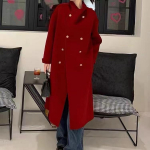 Punane kahepoolne villane mantel naistele s&uuml;gis-talv uus moedisain populaarne pikk villane mantel M punane