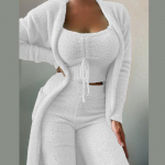 Naiste fliis, 3 tk. Teddy salongir&otilde;ivad, spagetid rihmaga, laiad pikad p&uuml;ksid, udune kimono, hubane pidžaamakomplekt, naiste p&uuml;kste &uuml;likond 3XL