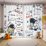 Animeeritud multikakujuline astronaut ja kosmoseriietus laste tuppa, akende kaunistus, poolpimendavad kardinad, kodu kaunistus W50xH130(CM)x2PCS&Grommet Top white