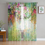 Kevilled Lilled &Otilde;itsevad L&auml;bipaistvad Kardinad Elutoa Kaunistuseks Akknakardinad K&ouml;&ouml;ki T&uuml;ll Voile Organza Kardinad W135 x H115cm x1