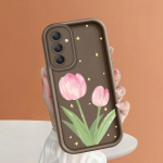 Pehme silikoonist ruudukujulise redeliga printimismustriga telefoni korpus T&auml;iskaanega kaamera p&otilde;rutuskindel kaitse kummist &uuml;mbris Samsungile Samsung A72 5G tumepunast v&auml;rvi