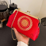 Retro &otilde;lakott naistele Kuldse tikandiga Lukk Shell Clip Chain Messenger Clutch Green Crossbody kotid