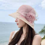 Lillekaunistusega t&auml;pitr&uuml;kiga &auml;mbrim&uuml;ts, p&auml;ikesekaitsekreemiga mood Elegantne reisiv kalamehem&uuml;ts puhkuseks, naiste m&uuml;tsid ja m&uuml;tsid Adjustable tumesinine v&auml;rv