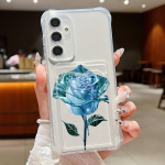 Crystal Rose muster pehme silikoonist kaardipesa &otilde;huke &uuml;mbris Samsung S24 FE S23 S22 Ultra A16 A55 A54 A15 A35 l&auml;bipaistev p&otilde;rutuskindel l&auml;bipaistev telefoni kaas Samsung S24 hall