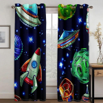 3D Laste Multifilmi Astronautid Kosmoses T&auml;ht Universum Laste 2-osaline Varjutav Aknavineer Elutoa Magamistoa Kaunistus 140W160H(CM)55x63in&Hook roheline