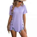 YYFS naistemood vabaaja suve kevade &uuml;hev&auml;rvilise tr&uuml;kiga l&uuml;hikeste varrukatega O-kaelusega pluusid ja s&auml;rgid S lilla