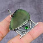 Moss Prehnite, Diopside Handmade 925 Sterling Silver Pendant 2.27 t2k15
