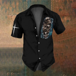 Retro Horror Rose Skull Print Summer Fashion Men's Party Wear Men's Short Sleeve Shirt Street Casual Trendy Oversized SIZE S-5XL XL
