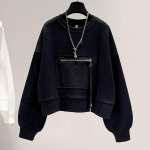 Naiste kevad- ja s&uuml;gisene plusssuuruses &otilde;huke &uuml;mara kaelusega pikkade varrukatega taskulukk Hundred l&uuml;hike kampsun 2XL valge