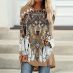 Animal Wolf Print Pikkade varrukatega T-s&auml;rk Vintage naiste T-s&auml;rgid Topid S&uuml;gis/talv puuvillased naister&otilde;ivad vabaaja avara s&auml;rk S