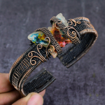 Watermelon Tourmaline Handmade Copper Wire Wrap Cuff Bangle Adjustable y1l72