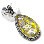 Natural Golden Rutile Gemstone 925 Sterling Silver Gift Pendant 2.09 o6j14