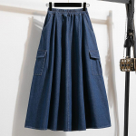 Suurused Kevadine Denim Seelik Naiste R&otilde;ivad Sinised Taskud Mood A-kujuline Jeans Seelik K&otilde;rge V&ouml;&ouml;koht M tumesinine v&auml;rv