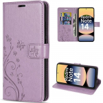 Coque pour Xiaomi Redmi Note 14 5G (pas pour 4G) Protection Rabat Anti-Rayures Synth&eacute;cuir Relief Floral Violet