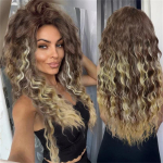 S&uuml;nteetiline tuhkblond pikk parukas lokkis juustega parukas naistele looduslik kohev juustega parukas naistele tavaline suur laine mahtuvusega parukas 26inches gray