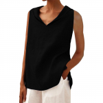 Naiste puuvillasest ja linasest &uuml;hev&auml;rviline V-kaelusega vaba rev&auml;&auml;riga varrukateta &uuml;lemine vest L