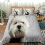 3D Koera Tekikoti Komplekt West Highland White Terrier Voodikomplekt Valge Voodipesu Poisid T&uuml;drukud Armas Lemmikloom Tekikott 3tk Dropship EU single(135x200cm)