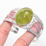 Natural Nephrite Gemstone 925 Sterling Silver Cuff Bangle Adjustable y8n05