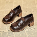 2024 Briti stiilis naiste kingad moekad mokassiinid kevad s&uuml;gis paelaga ruudukujuline nina paksu k&otilde;rge kontsaga pruunid v&auml;ikesed nahkkingad 37 pruun