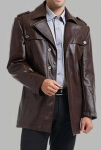 Lambanahast Nahast Trenchcoat Moodne Stiilne Formaalne Vabaaja Pruun Meeste Ehtne S pruun