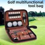 Golf tool kit, golf accessory kit, easy to carry, multifunctional, large capacity storage leather bag (accessories not included) One Size pruun