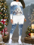 Naiste j&otilde;ulutr&uuml;kiga kaheosaline komplekt: Pikkade varrukatega &uuml;mara kaelusega topp ja p&uuml;ksid, P&uuml;hade piiratud vabaaja peokink &uuml;likond S sinine