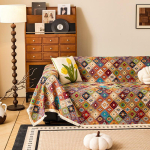 Boheemlaslik žakardist puuvilla-linase diivanikate, k&otilde;ik hooajad, &uuml;hes t&uuml;kis, kriimustuskindel diivanir&auml;tik, v&auml;rviline ruuduline, multifunktsionaalne tekk 90x90cm brown