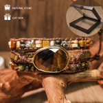 Boheemlaslik Looduslik Tiigrisilma Kivi K&auml;sit&ouml;&ouml; Punutud K&auml;ev&otilde;ru Moodne Loov Unisex Igap&auml;evaseks Peoks Puhkuseks Karnevaliks Three-layer tiger's eye bracelet.