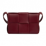 Bottega Veneta CASSETTE Minimalistlik &Uuml;hev&auml;rviline Lambanahast Padi-kott &Otilde;la-Crossbody kott Mini Naiste Stiil Bordeaux Punane One Size-Shopping Bag Set(Basic Set+Shopping Bag)
