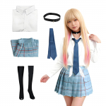Maazusa &Uuml;likond Cosplay Plisseeritud &Uuml;likond Ruuduline Fotopeo Keskkoolit&uuml;druk L&otilde;bustus Kultuuriline L&otilde;petamistseremoonia Seelik, Seelik, Viieosaline Komplekt, sinine