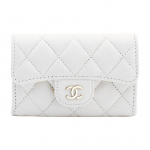 CHANEL 23C Klassikaline stiil Vertikaalne kuldne silt Topelt C logo Tepitud muster L&auml;ikiv tera K&uuml;ljelt kuldse metallist kaardihoidjaga V&auml;ike naiste Valge One Size-Gift Set(Basic Set+Box+Shopping Bag) valge