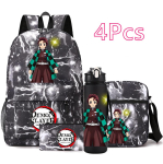 4 tk/komplekt Anime Demon Slayer tr&uuml;kitud seljakott 750 ml veepudeliga teismelisele &otilde;pilasele t&uuml;drukule poisile suur mahutavus veekindel koolikott kingitus