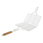 1 PCS Double Grille Barbecue Rectangle 34x22 cm en Acier Chrom&eacute; avec Manche en Bois &ndash; Parfait pour des Grillades Ma&icirc;tris&eacute;es RIDEAU
