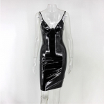 Uus naiste seksikas peokleit Uus r&uuml;&uuml; Femme PU kleit Lateks L&auml;ikiv Seksikas Bodycon Midi Kleit 2XL must