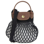 Longchamp Le Pliage Filet 17 Vabaaja Taaskasutatud Pol&uuml;amiidist L&otilde;uend ja Nahast Tassima &otilde;lakott V&otilde;rkkott Crossbody kott Tavaline Naiste kotid Must 10139HVH001 Basic Set (Bag)