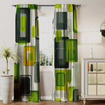 2 tk Kaasaegne Geomeetriline Ruudumustriga Kardin, Roheline ja Kollane Abstrakse Kunsti Tr&uuml;kis, Varrukaga Disain Elutoa ja Magamistoa jaoks 24x59in(60x150CM)x2&Rod Pocket&2 panels