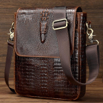 Meeste retro krokodillimustriga nahast crossbody kott - Vabaaja &uuml;he &otilde;la spordikott pruun