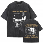 &Uuml;lem&otilde;&otilde;duline happepesuga l&uuml;hikeste varrukatega T-s&auml;rk Radioheadi OK Computer ja 1997. aasta kontserdituuri vintage graafilise tr&uuml;kiga S
