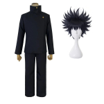 Uus Jujutsu JJK Manga Anime Fushiguro Megumi Cosplay Kost&uuml;&uuml;m Parukas Tume Sinine Jakk P&uuml;ksid &Uuml;likond Roosa V&otilde;rk S&uuml;nteetiline Halloween XL black