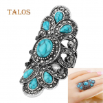 Vintage inkrusteeritud t&uuml;rkiissinine kristallkivist s&otilde;rmes&otilde;rmus meeste naiste s&otilde;rmused &otilde;&otilde;nsad peo s&uuml;mmeetrilised ehted US 7 antiikne h&otilde;bedane v&auml;rv