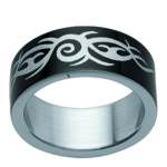 Bague acier 'Peaceful' tribal noir - 8 mm 52 must