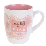 Les Tr&eacute;sors De Lily [R0316] - Mug c&eacute;ramique 'Ginkgo Biloba' rose blanc - 10x8 cm (30 cl) Heleroosa