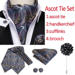 Hi-Tie meeste lipsukomplekt Jacquard kootud Paisley Ascot lips Tasku kandiline mansetin&ouml;&ouml;bid prossi komplekt AS-1004